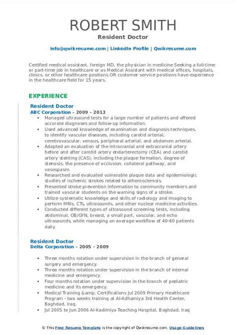 Medical Resident Cv Sample