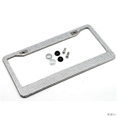 Diamond Bling Glitter Crystal Rhinestone Car Stainless Steel License Plate Frame Holder Silver