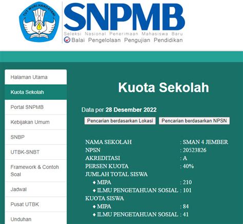 Pengumuman Kuota SNBP 2023 – SMA Negeri 4 JEMBER