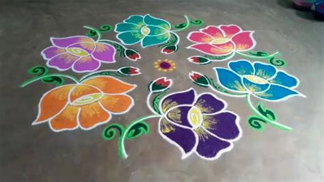 Rose rangoli 9 dots/9 dots rose rangoli/9 dots kolam | Free hand ...