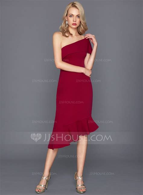 Us Sheath Column One Shoulder Asymmetrical Stretch Crepe