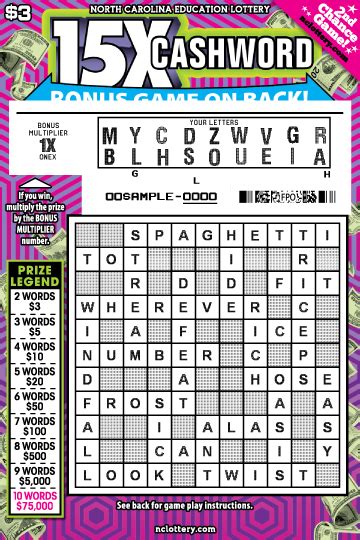 Scratch Off 15x Cashword Nc Lottery