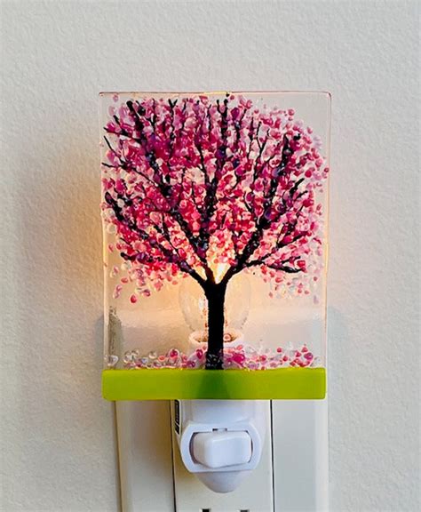 Cherry Blossoms Fused Glass Night Light Bringing The Outdoors In Bedroom Bathroom Hallway