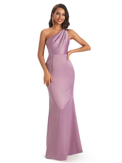 Sexy Soft Satin One Shoulder Zipper Floor Length Mermaids Bridesmaid