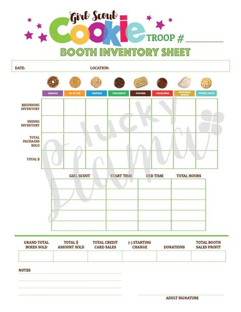 Lbb Cookie Booth Inventorytally Sheet Instant Download Etsy Girl