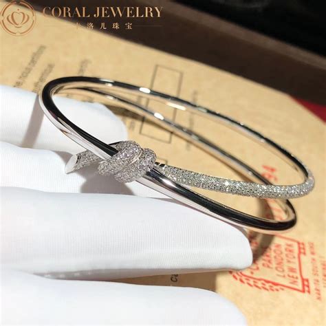 Tiffany Knot Double Row Hinged Bangle In White Gold With Diamonds