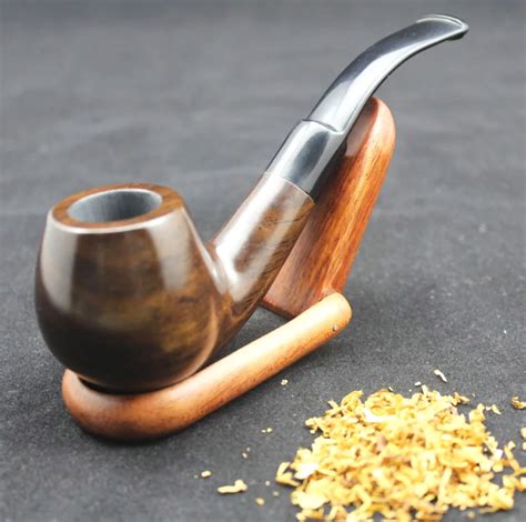 Handmade Wooden Brown Smoking Pipe Set Weed Tobacco Round Ebony Wood