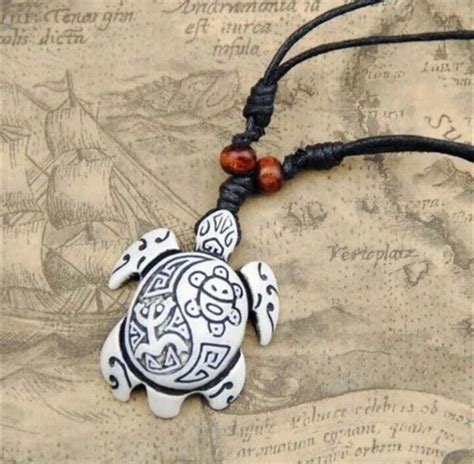 Unisex White Black Faux Yak Bone Hawaii Sea Turtle Pendant Necklace