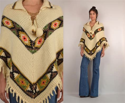 S Wool Crochet Poncho W Fringe