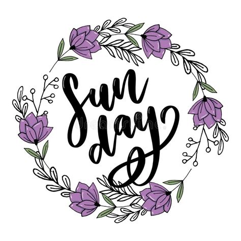 Sunday - Vector Hand Drawn Lettering Phrase. Modern Brush Calligraphy ...