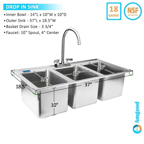 Amgood Stainless Steel Drop Sink Compartment Drop In Sink X