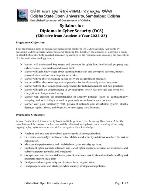 Fillable Online Osou Ac Syllabus For Diploma In Cyber Security Dcs