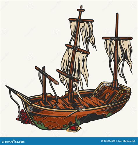 Wrecked Ship Colorful Vintage Sticker Stock Vector Illustration Of