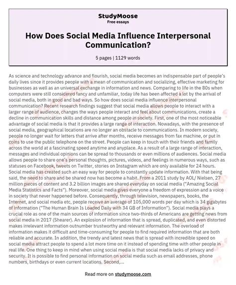 How Does Social Media Influence Interpersonal Communication Free Essay Example