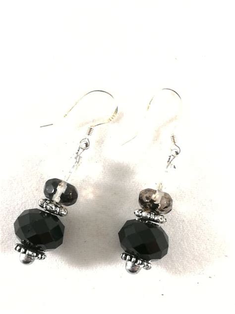 Boucles D Oreilles Noir Et Blanc En Cristal De Roche Et Watermelon