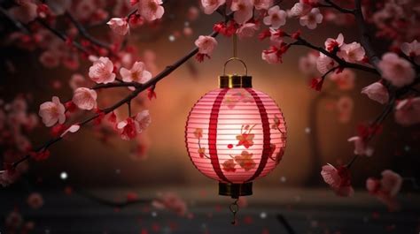 Premium AI Image | Chinese lanterns cherry blossoms and full moon at ...