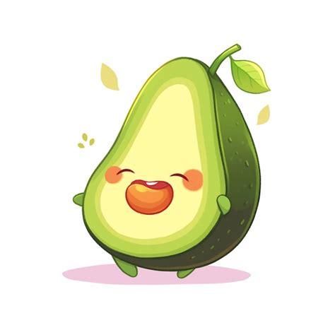 Aguacate De Dibujos Animados Con Una Cara Feliz Y Una Hoja En Su Cabeza