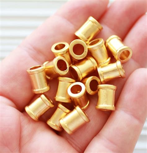 10pc Tube Beads Gold Rondelle Beads Large Hole Beads Etsy