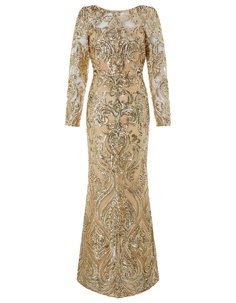 Monsoon Synthetic Marina Sequin Maxi Dress In Gold Metallic Lyst