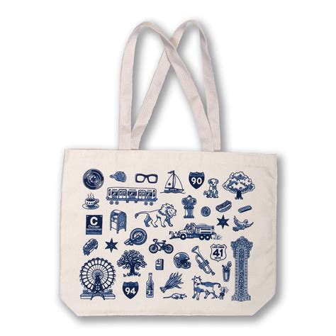 Cotton Canvas Chicago Icons Tote Bag 100% Cotton Reusable - Etsy