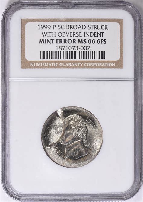 Mint Error P Jefferson Nickel Broadstruck With Obverse Indent Ngc