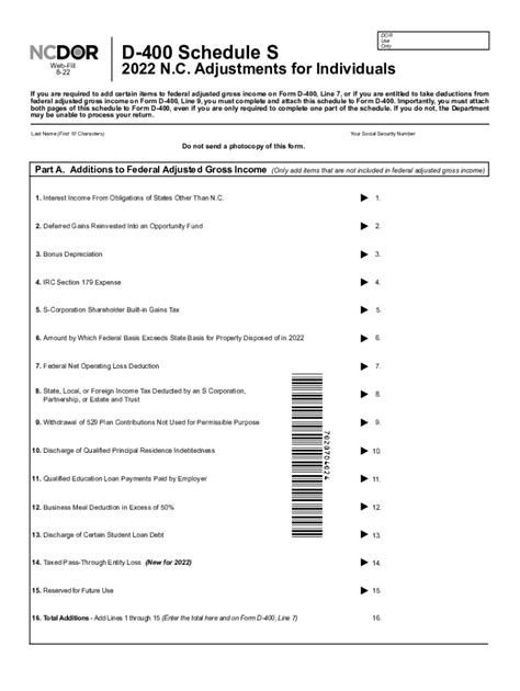 2022 Form Nc D 400 Schedule S Fill Online Printable Fillable Blank Pdffiller