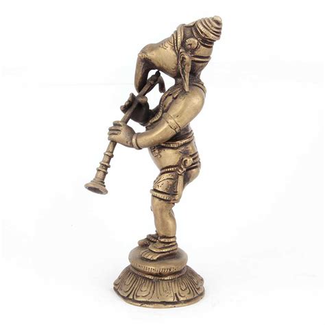 Standing Statue Of Lord Ganesha Brass Figurines Playing Shehnai