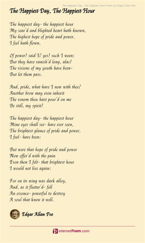 The Happiest Day The Happiest Hour Poem By Edgar Allan Poe