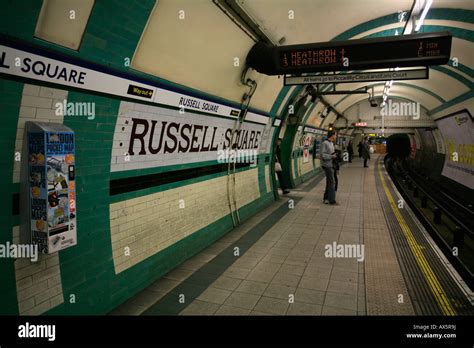 Russell Square tube sign and underground station, London, England Stock ...