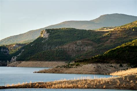 View Of The Itoiz Reservoir In Navarra Very Empty Due To The Summer