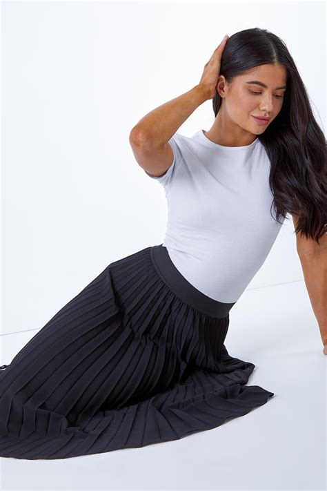 Petite Pleated Midi Skirt In Black Roman Uk