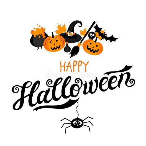 Happy Halloween Hand Drawn Lettering And Illustration Stock