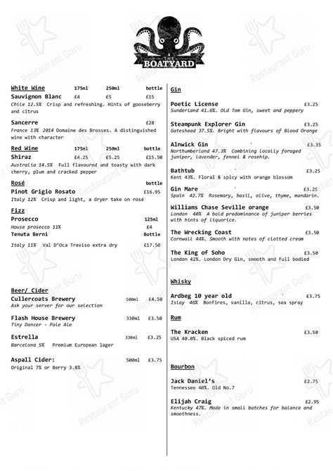 Menu at The Boatyard Brunch Café cafe, North Shields