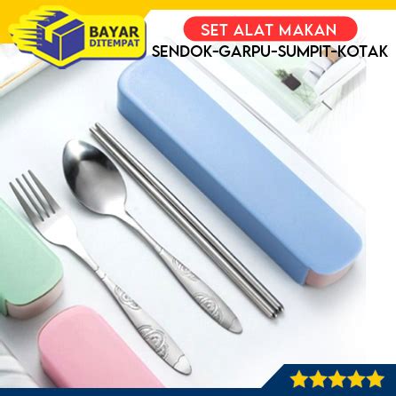 Jual Set Alat Makan Sendok Garpu Sumpit Stainless Steel Plus Kotak