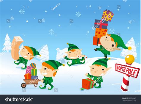 SantaãÂ´s Elves Working At The North Pole Stock Vector Illustration