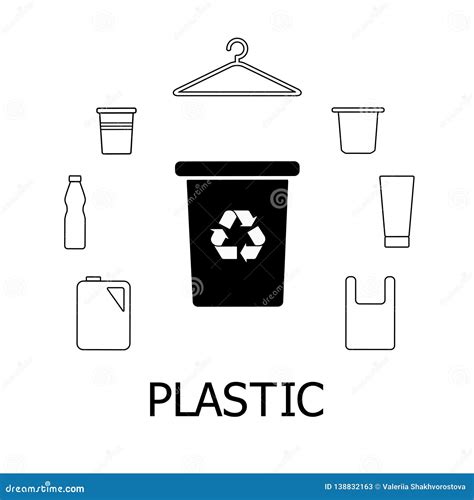 Collection Of Black And White Icons Of Plastic Waste Pastic Garbage