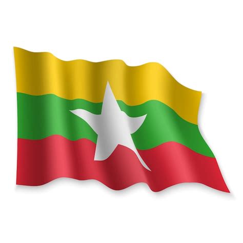 Premium Vector 3d Realistic Waving Flag Of Myanmar On White Background