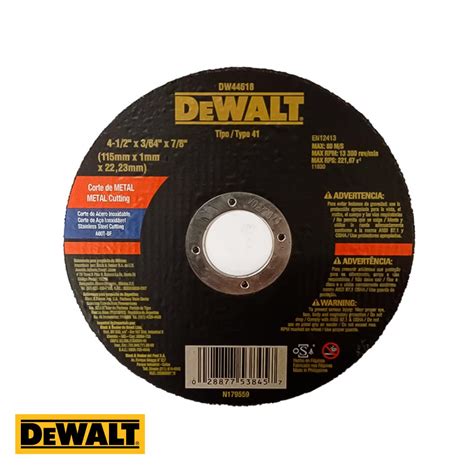 DW44618 DISCO CORTE INOX 4 1 2 X 3 64 1 2MM DEWALT UNIDAD