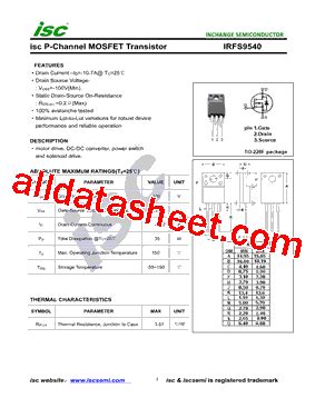 IRFS9540 데이터시트 PDF Inchange Semiconductor Company Limited