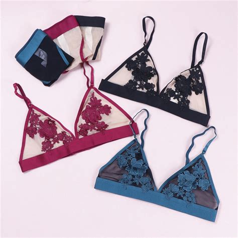 New Wire Free Bra Set Thin Triangle Cups Size S Xl Solid Color Bra And