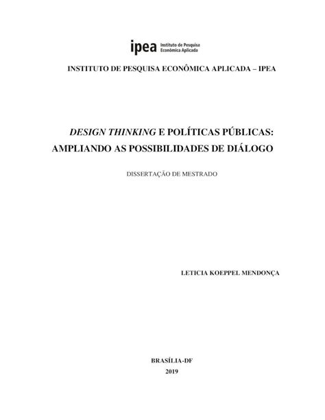 Pdf Ipea Design Thinking E PolÍticas PÚblicas Ampliando As