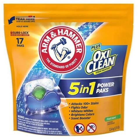 Arm & Hammer Plus OxiClean Stain Fighters 5-in-1 Power Paks 17 Count ...