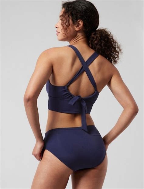 Athleta L Longline Plunge Bikini Top D Dd Dress Blue Large Support Swim