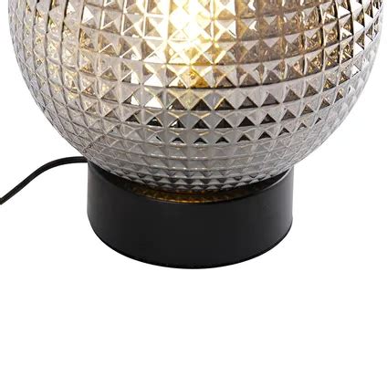 Qazqa Art Deco Tafellamp Zwart Met Smoke Glas Sphere