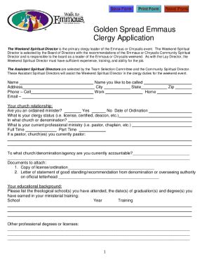 Fillable Online Emmaus Ministries Team Application Form Fax Email Print