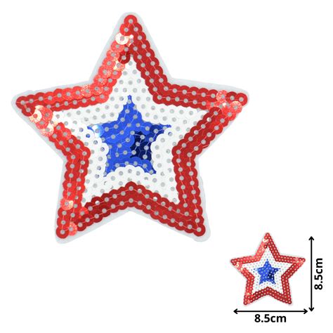 Star Red White Blue SEQ034 Sequin Embroidered Patches CelloExpress