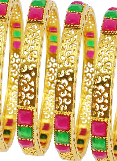 Shop Pink N Green Bangles Set Festive Wear Online At Best Price Cbazaar