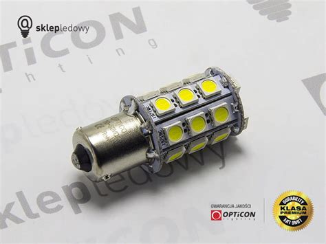 Żarówka Led P21W Ba15s 12V 24V DC 27x SMD5050 Biały Zimny 6000K OPTICON