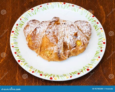 Fresh Croissant Filled By Vanilla Cream On Table Stock Photo Image Of