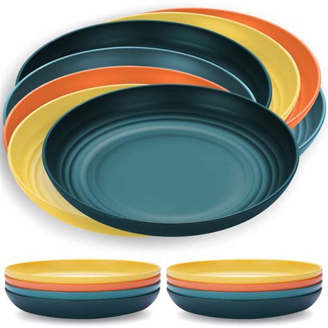 Kyraton 9 Inch Large Deep Plastic Plates 8 Pieces